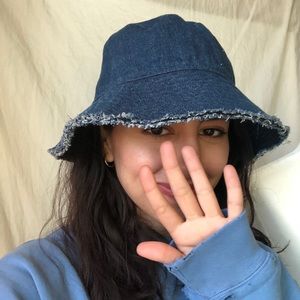 Distressed denim bucket hat